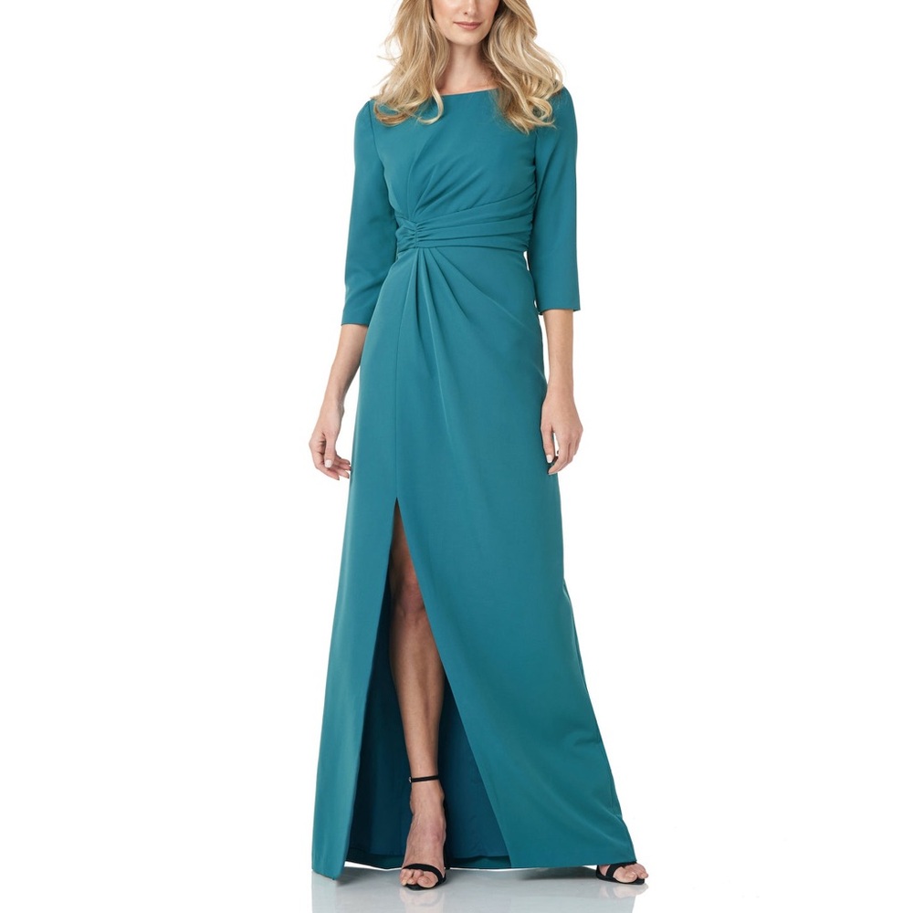 KAY UNGER Dark Aqua Side Slit Gown - Picture 1 of 10